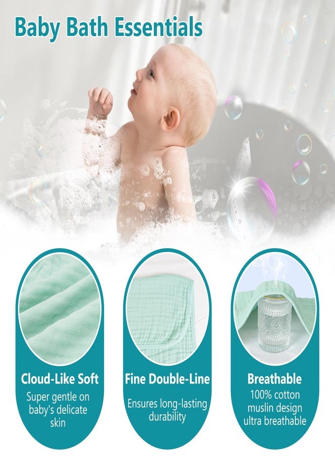 بي أتش إف منشفتان للأطفال من PHF، مصنوعتان من قطن الموسلين بنسبة 100%، منشفة استحمام للأطفال حديثي الولادة والرضع والأطفال الصغار، فائقة النعومة والامتصاص، مناشف استحمام أساسية للأطفال للأولاد والبنات، مقاس 32 × 32 بوصة، بيج وأخضر - Image 3